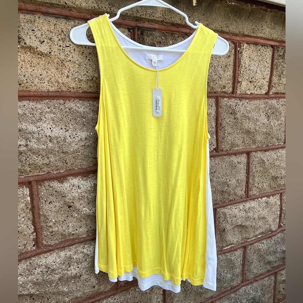 NWT charming Charlie women large tank blouse yellow/white rayon
